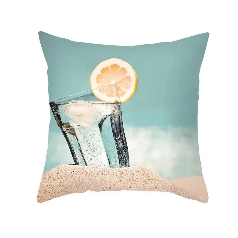 Sofa Decoration Square Pillow Summer Ocean Vacation Beach Print Pattern Home Living Room Cushion Cover