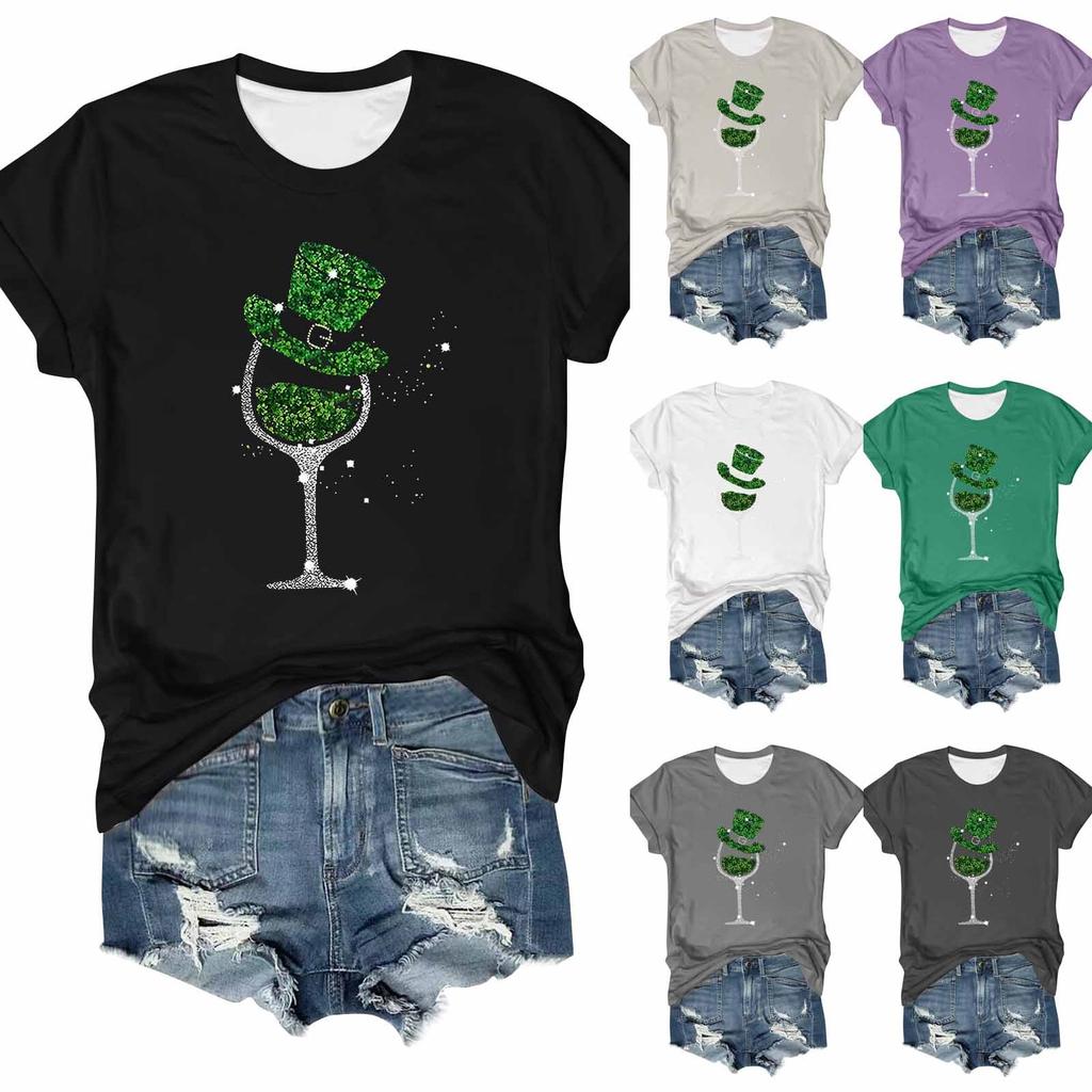 St. Patrick - Women's Casual Round Neck Short Sleeved Printed T-shirt Large Top