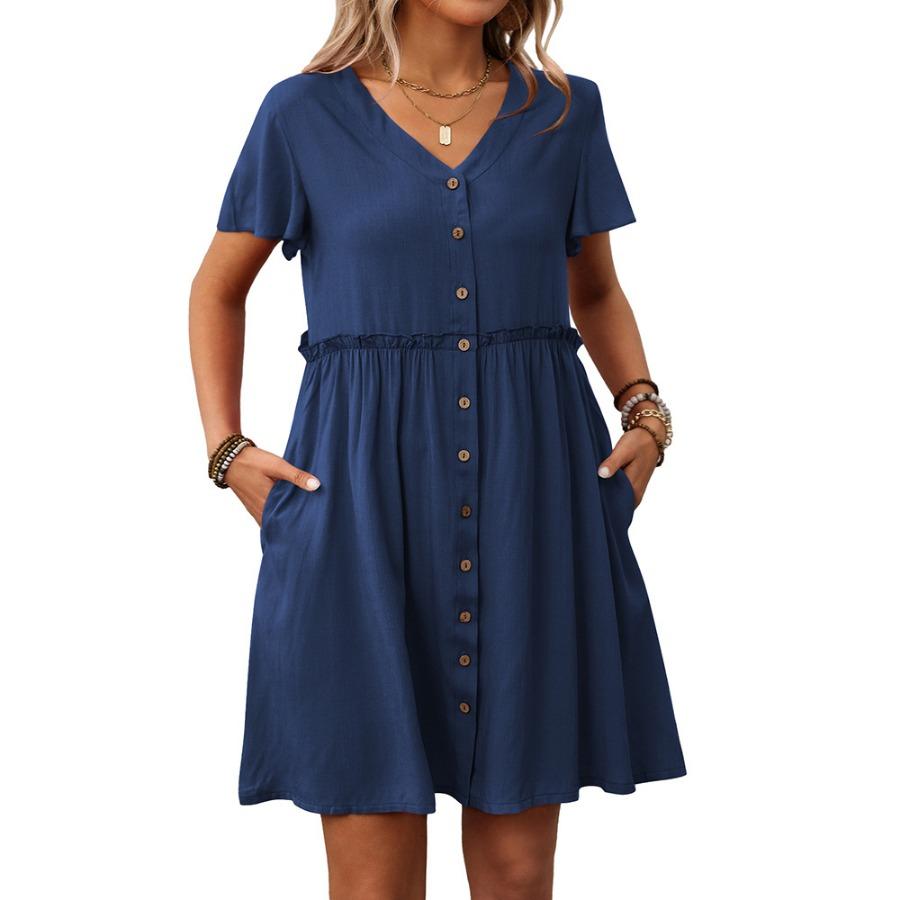 Summer Vacation V-neck Short Sleeved Ruffled Dress for Women Dress