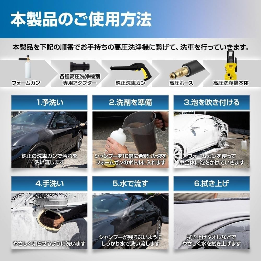 YOURS Y612-017-3 Car Wash Foam Gun, Single Item, For High Pressure Washers, Attachment, One-Touch,