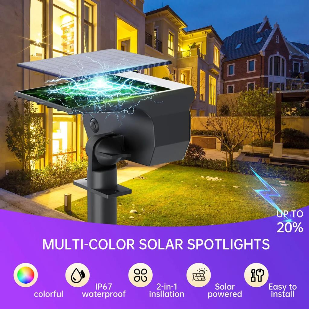Solar Spot Lights Outdoor Color Changing 7 Modes Christmas IP65 Waterproof Landscape Spotlights Dusk To Dawn For Patio Garden