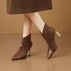 Retro High Heels Women Stiletto Women Autumn Winter New Temperament Pointed Toe Fashion Colorblock Back Zipper Booties