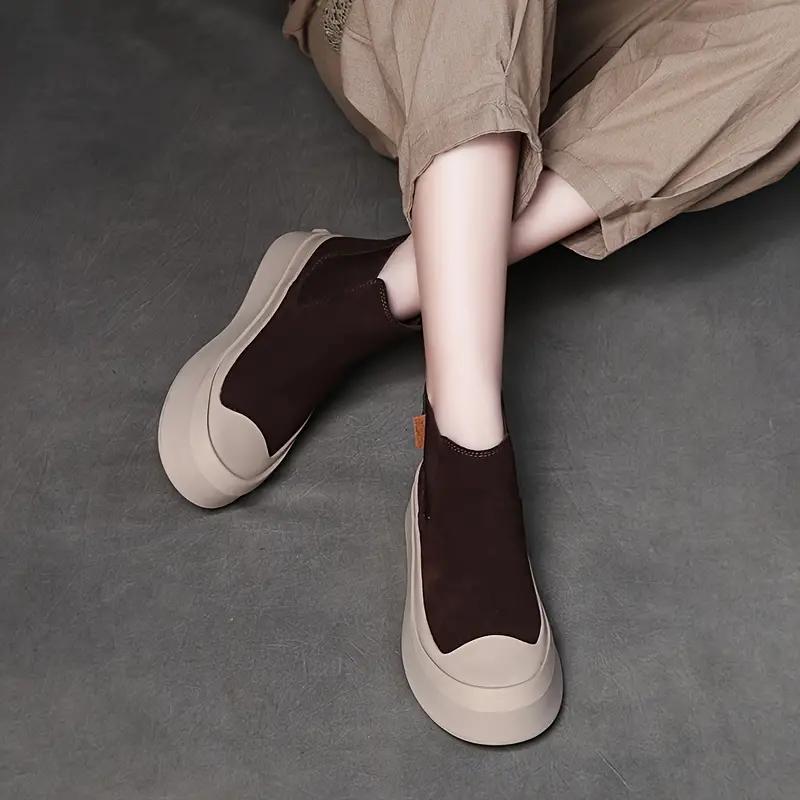 Mode GKTINOO Handgefertigte Damenstiefel aus echtem Leder Runde Zehenpartie Retro Knöchelstiefel mit dicker Sohle Flache Plateau Chelsea Boots 2025