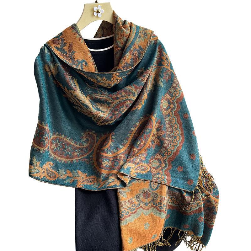 Retro Imitation Kaschmir Schal Schal Damen Vielseitig Bedruckt Fransen Kernspingarn Ethnischer Stil Xinjiang Yunnan Schal