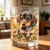 Whiskey Glass, Dachshund Glass Tumbler, Hand Painted Dog Floral Cup for Whiskey Coffee, Home Bar Gift for Dog Lovers