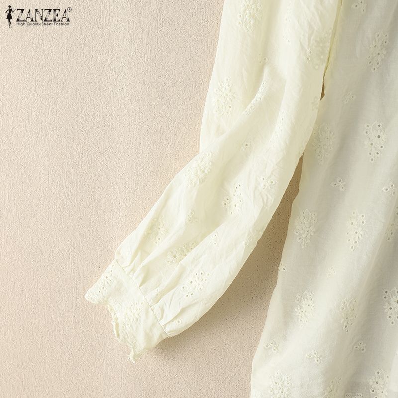 ZANZEA Women Casual Lace Crochet Patchwork Long Sleeve Blouse