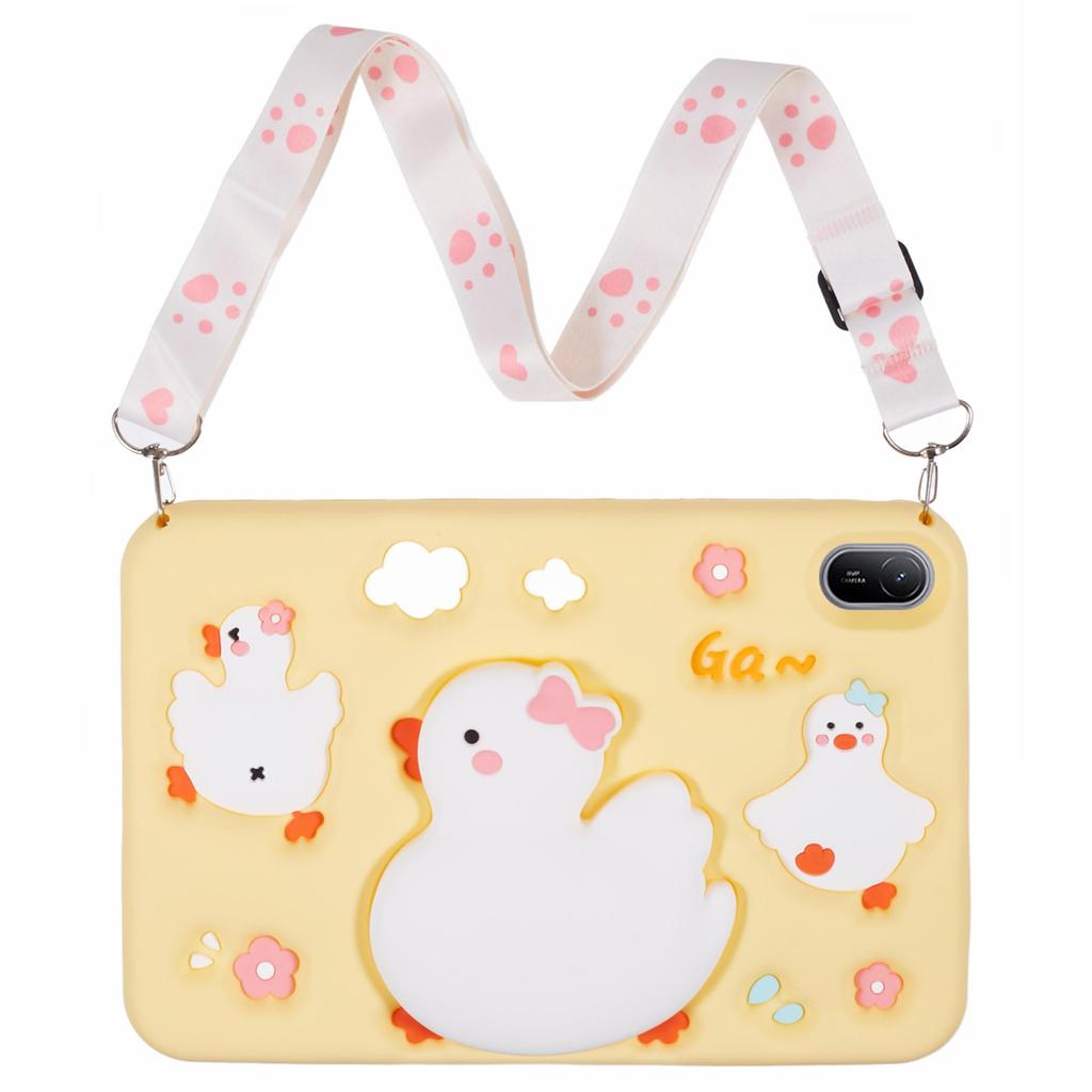 For Huawei MatePad SE 11 Silicone Tablet Case 3D Duck Pattern Design Protective Cover with Shoulder Strap