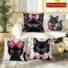 Cute Black Cat Pink Bow Decorative Pillow Covers Pattern Cushion Cover Suitable For Sofa Bedroom Car Pillow Cover