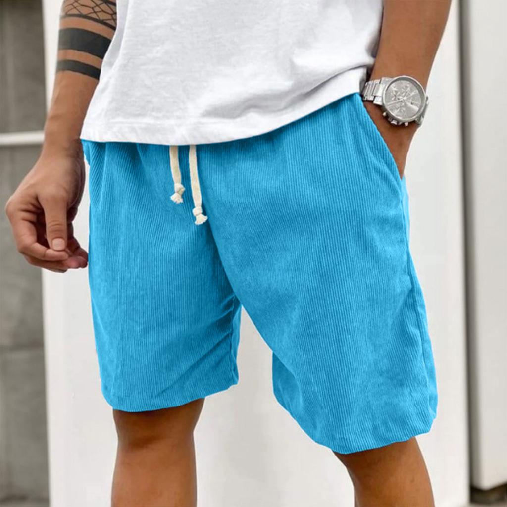 Herr Casual Shorts Corduroy Elastisk Midja Fitness Arbetsshorts Textur Sportbyxor