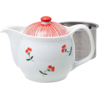 Saikaitoki Hasami Ware Matsuyuki Touen Teapot, Approx. 375ml (with Super Stainless Steel Strainer), Kazahana Red, Made In Japan, 20426