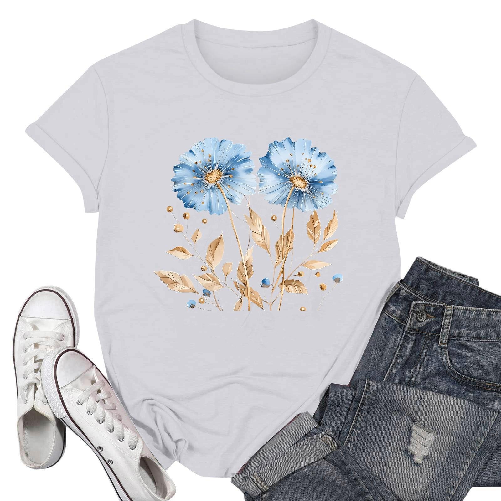 

Жіночі модні повсякденні пуловери з принтом і круглим вирізом з короткими рукавами XL білий