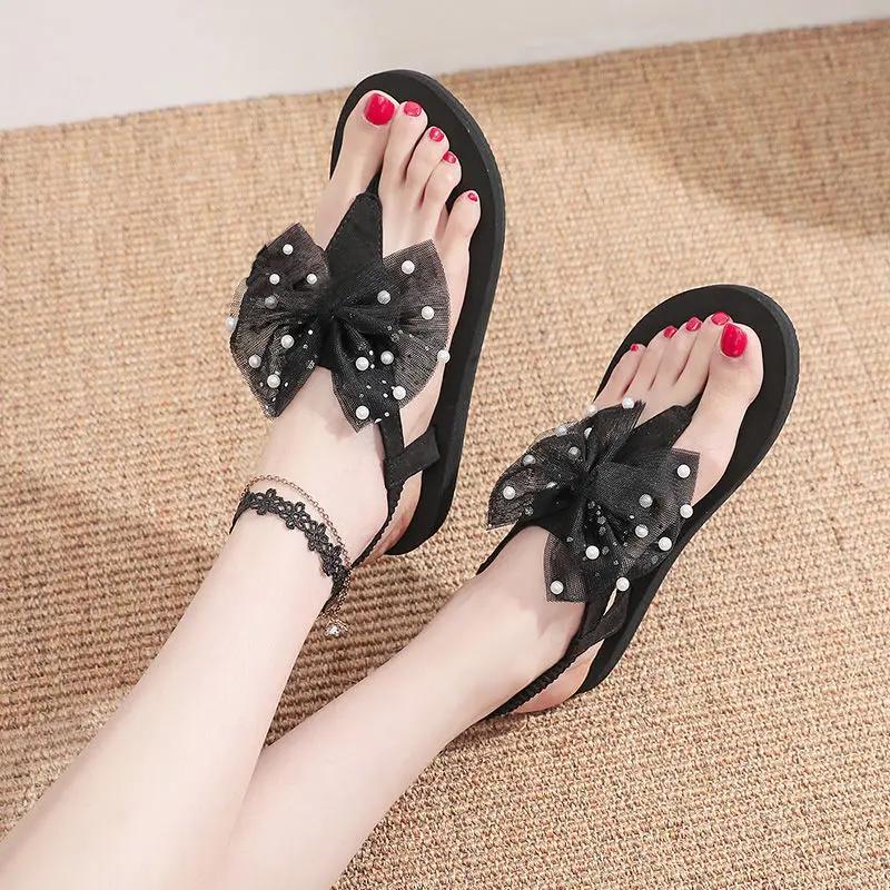 Fashion Casual Bow Open Toe Women's Sandals on Offer Low Price Original Anti Slip Hot 2025 Luxury Designer Asian Size Vip Ladies Shoes