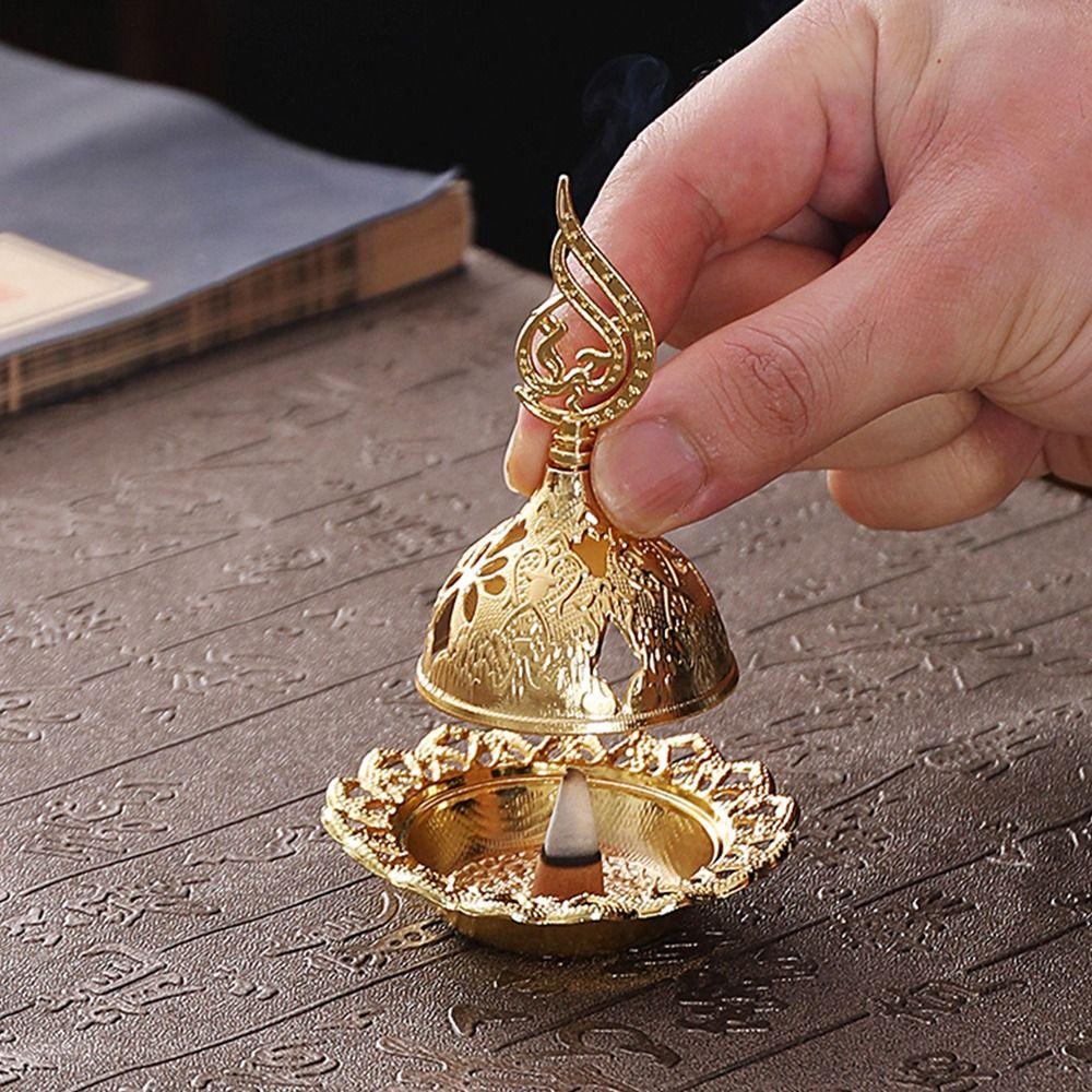 New Gold Incense Burner Middle East Arab Star Moon Incense Holder Hollow Metal Censer Home Decoration