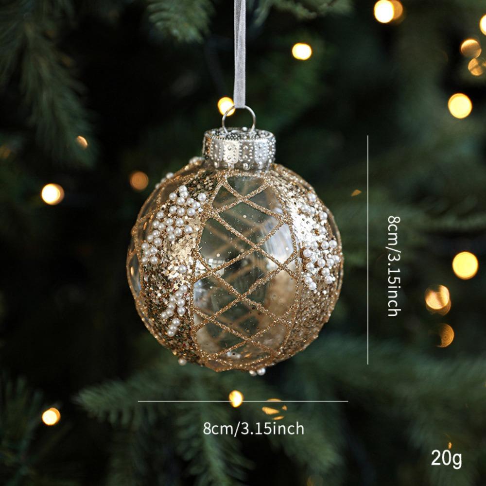 8cm Christmas Ornaments Ball Glitter Plastic Christmas Ornaments Hanging Golden Border Grid Painted Christmas Ball Pendant