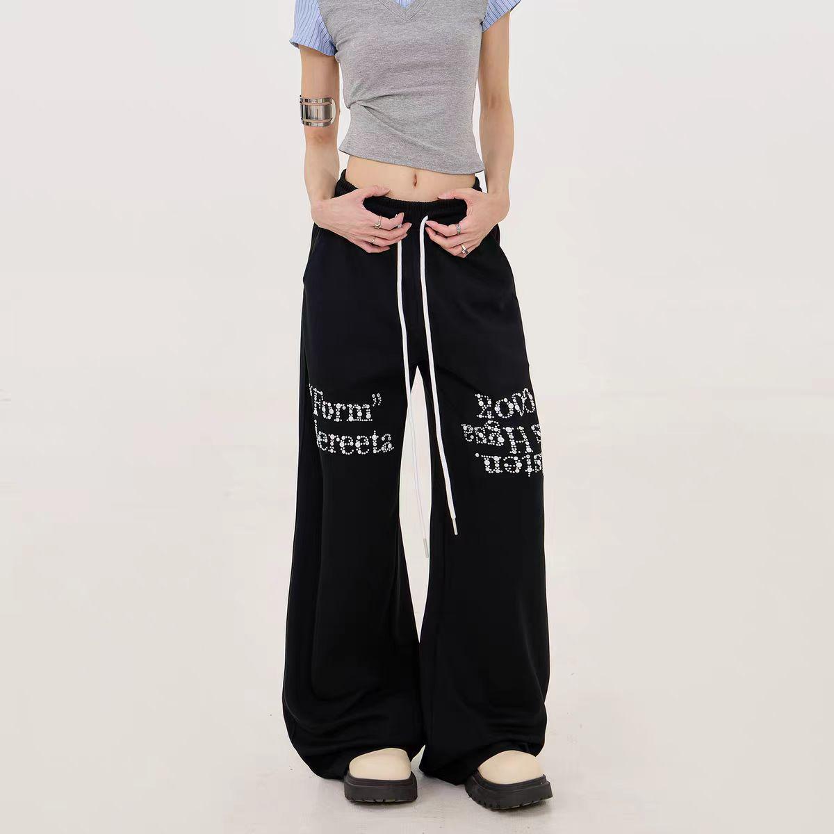 

Unisex Retro Straight-Leg Drawstring Sweatpants - Casual High Street Slimming Fit Extra Large чёрный