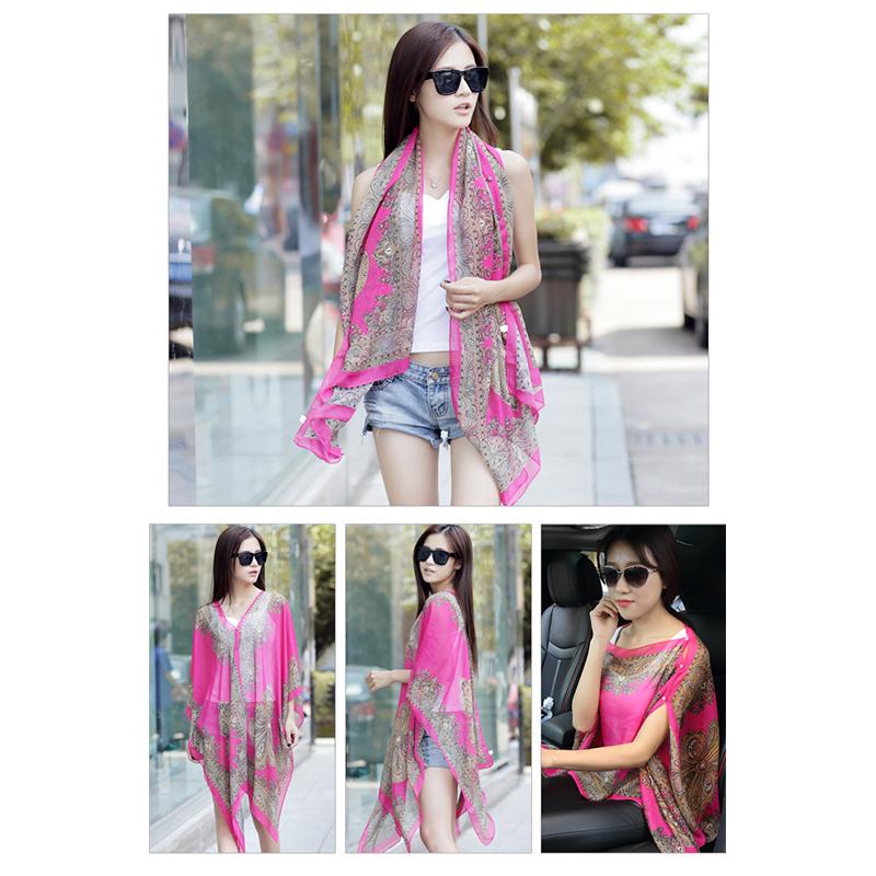 Summer Sun Protection Chiffon Printed Scarf  Scarf Polyester Shawls For Women Beach Silk Variable Decorative Shawl