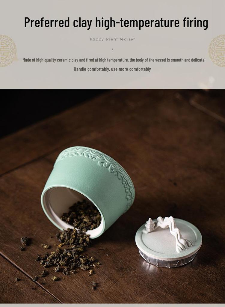 Chinese-Style Ceramic Tea Caddy: Small Mountain Viewing Sealed Jar with Moisture-Proof Packaging for Red and Green Pu'er Tea