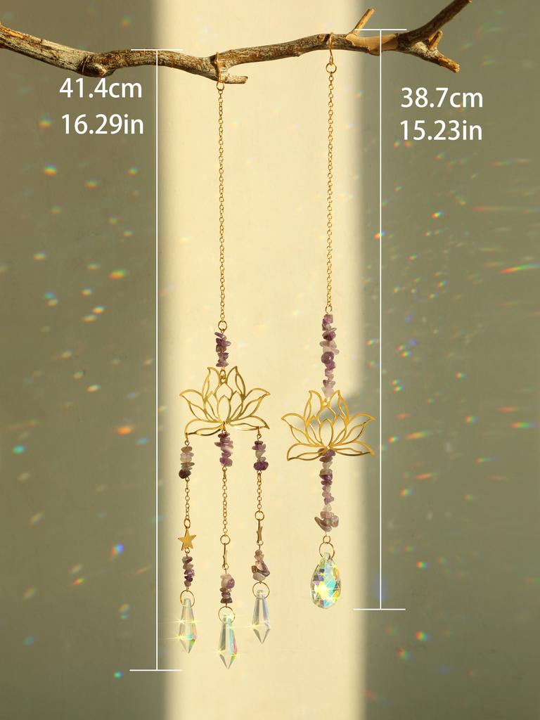 2 Pcs Crystal Sun Catcher Lotus Pink Purple Hanging Decor Rainbow Maker Suncatchers Crystals Stained Glass Garden Outdoor Decors