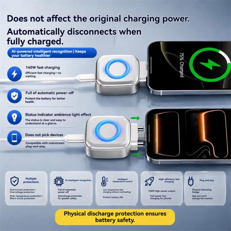 New Portable Intelligent Full Charge Separator Adapter Auto Power-Off Safe Overnight Stay 140W Type-C Fast Charging Converter 4