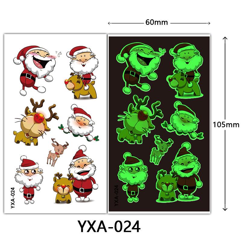 Christmas Luminous Tattoo Sticker Glowing Waterproof Sweat Cute Cartoon Holiday Party Temporary Sticker