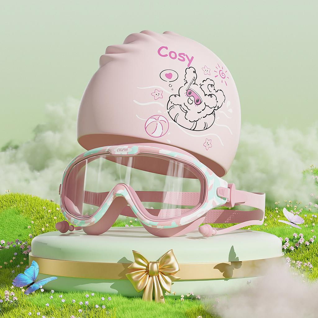 Children's Swimming Goggles Boys High Definition Anti-fog Waterproof Large Frame Swimming Glasses Swimming Cap Set Girls Diving Equipment