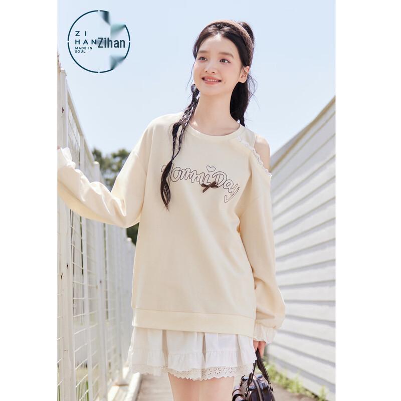 ZIHAN Women s Cold Shoulder Letter Print Sweatshirt S