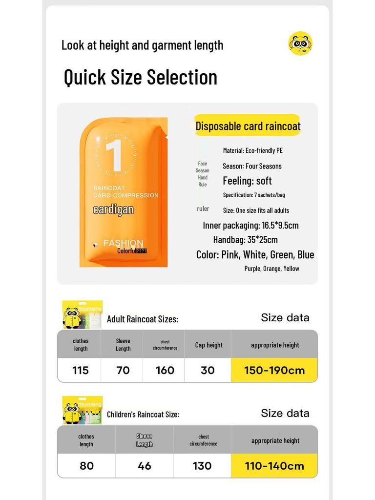 Tragbarer Einweg-Notfall-Regenponcho (7er-Pack)