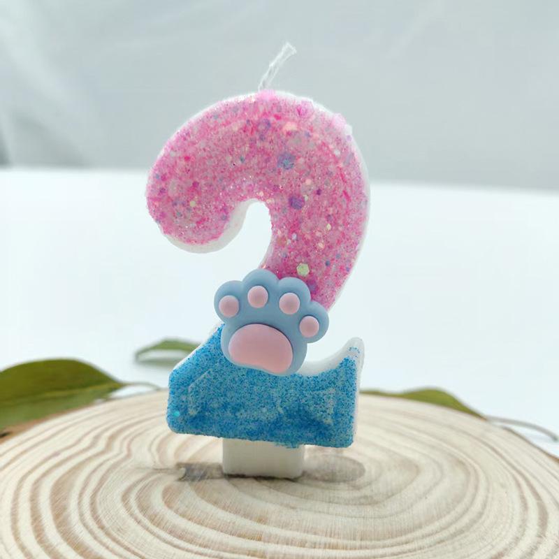Blue and Pink Cat Claw Number Candle Birthday Candle Girls Cake Decoration Creative Beautiful Design