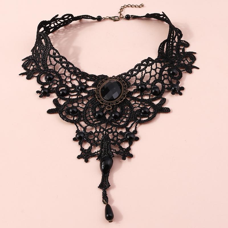 Gothic Black Lace Necklace for Women Steampunk Water Drop Choker Necklaces Girls Party Jewelry Gift