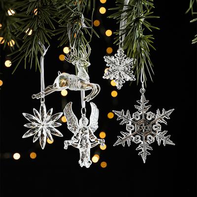 New Christmas Decoration Glitter Acrylic Ornament Transparent Snowflake Pendant for Xmas Tree Scene Decor Happy New Yeart