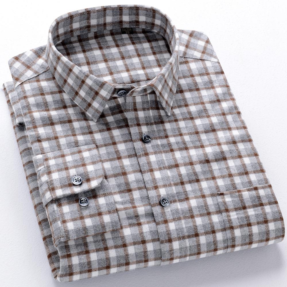 Men's Plaid Long Sleeve 100% Cotton Flannel Shirt with Chest Pocket, Autumn Winter Comfortable Casual Button Down Shirts