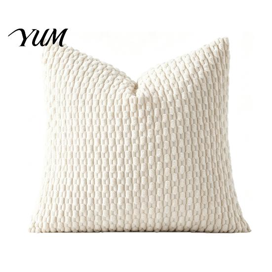 Durable Washable Hidden Zipper Shams Bohemian Corduroy Throw Pillow Cover, Soft Solid Color Decorative Cushion Case, Easy Clean Removable Protectors