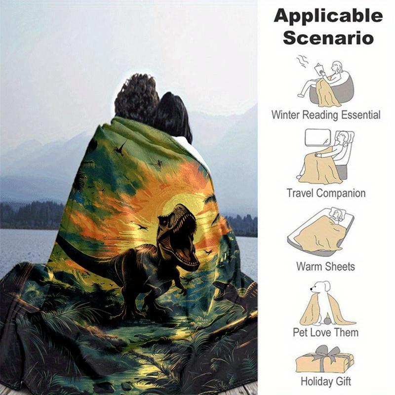 1pc Dinosaur Printing Lightweight Flannel Blanket, Comfortable and Warm Blanket, for Camping Sofa Bed and Couch Office, In All Seasons