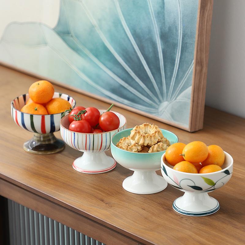 Japanese high foot tea plate Exquisite sacrificial fruit platter Snack Plate Ceramic dessert cup Candy fruit snack Dim sum plate