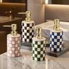 Keramik Shampoo Flasche Hotel Handdesinfektionsmittel Duschgel Flasche Haushalt Emulsion Pressflasche Quadratisches Muster Seifenspender