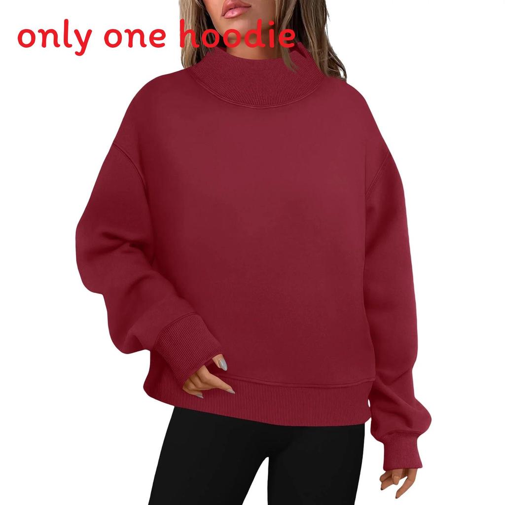 Womens Autumn Winter Cozy Fleece Hoodie With Half High Neck For Casual Daily Wear