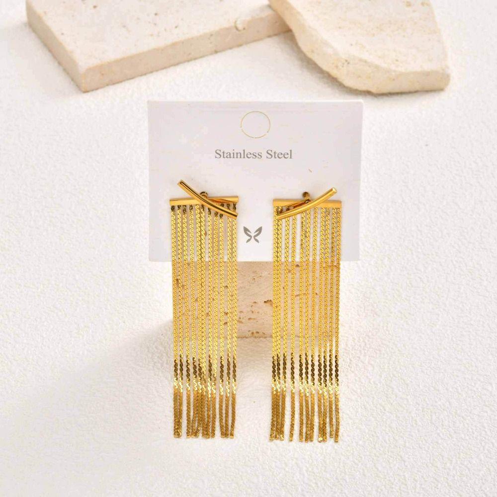 Gold Tassel Earrings Stainless Steel Waterfall Earrings Hypoallergenic Fringe Earrings  Prom Event