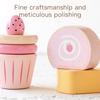 Wooden Double-Layer Dessert Stand Toy Set - Pink Bow Theme Children's Tea Party Pretend Play Toy Includes Cakes and Menu Cards