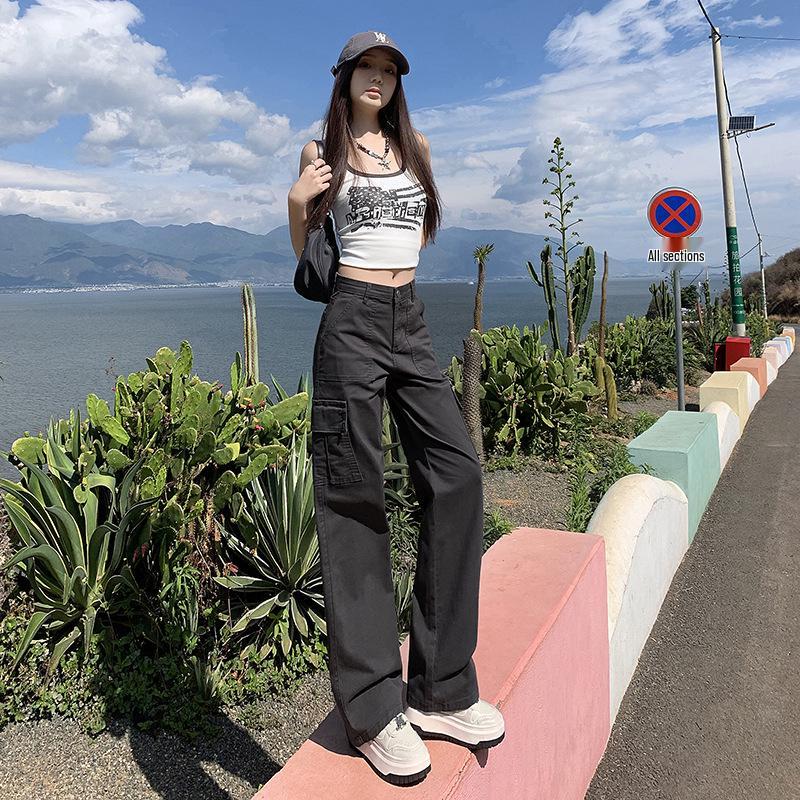 Women's Fleece-Lined High-Waisted Retro Straight-Leg Jeans with Multi-Pockets