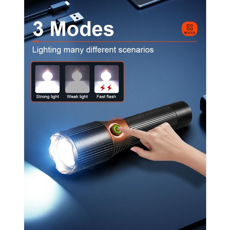 High Power Handheld Led Flashlights Portable Outdoor Camping 3 Lighting Modes Aluminum Alloy Zoomable Light Waterproof Torch