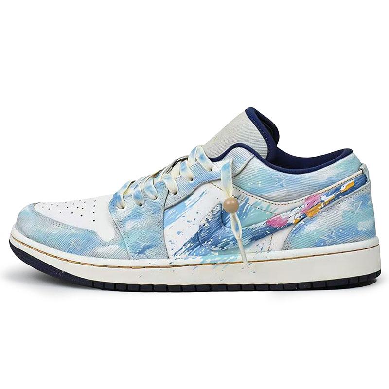 

Jordan Air Jordan 1 Slip Resistant Abrasion Resistant Low top Vintage Basketball Shoes Men s Blue White IH0648-141(Team96-) 42