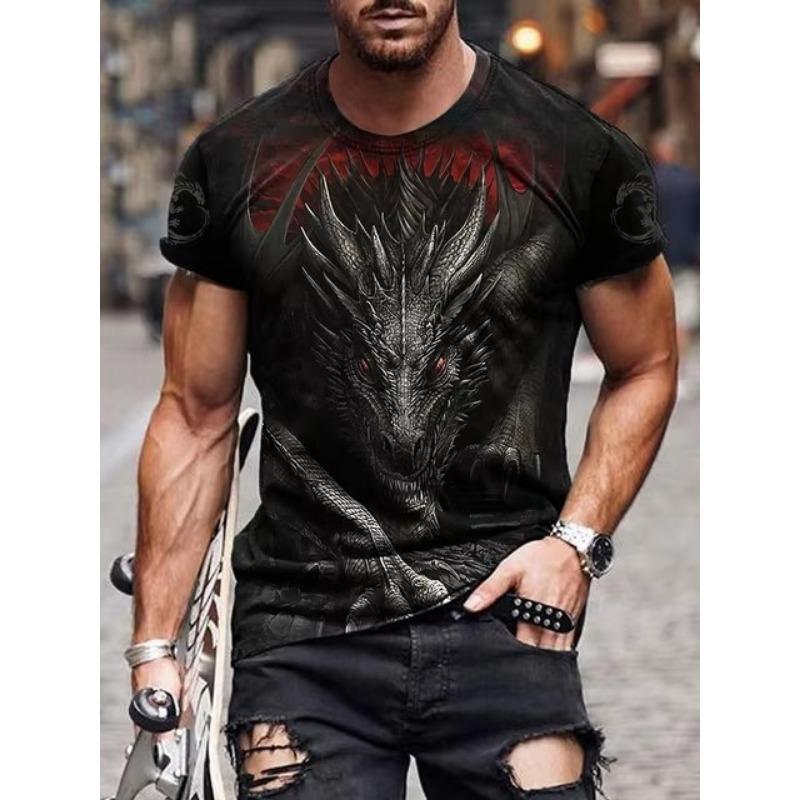 

3D Dragon Print Fashion Мужская футболка Повседневная мужская с коротким рукавом Летняя уличная мужская футболка для фитнеса и спорта XL