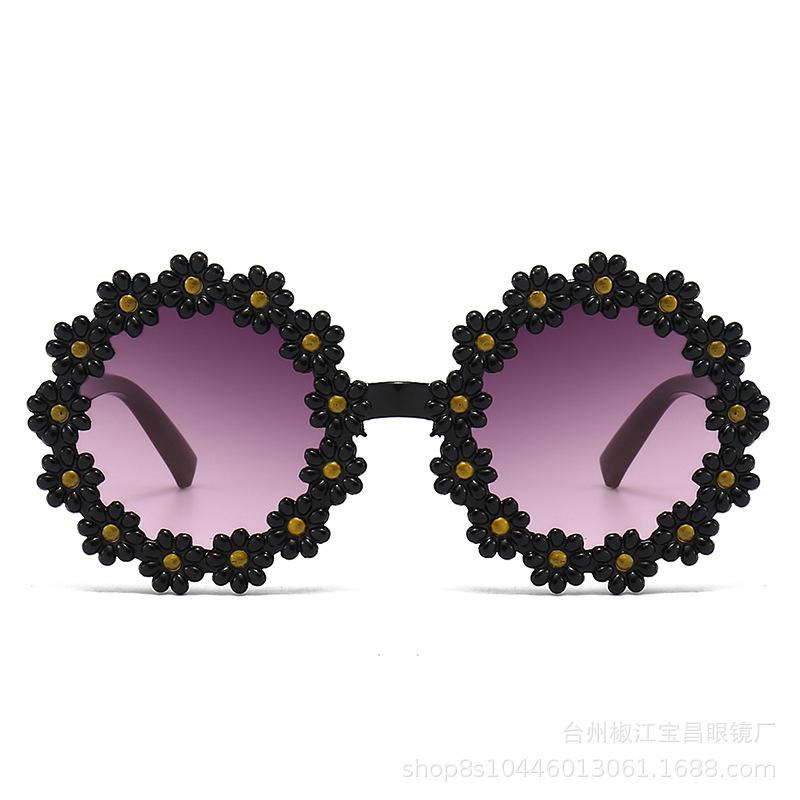 

Детские солнцезащитные очки с милым мультяшным цветком, круглые солнцезащитные очки с двойной серой защитой от ультрафиолета double gray чёрный