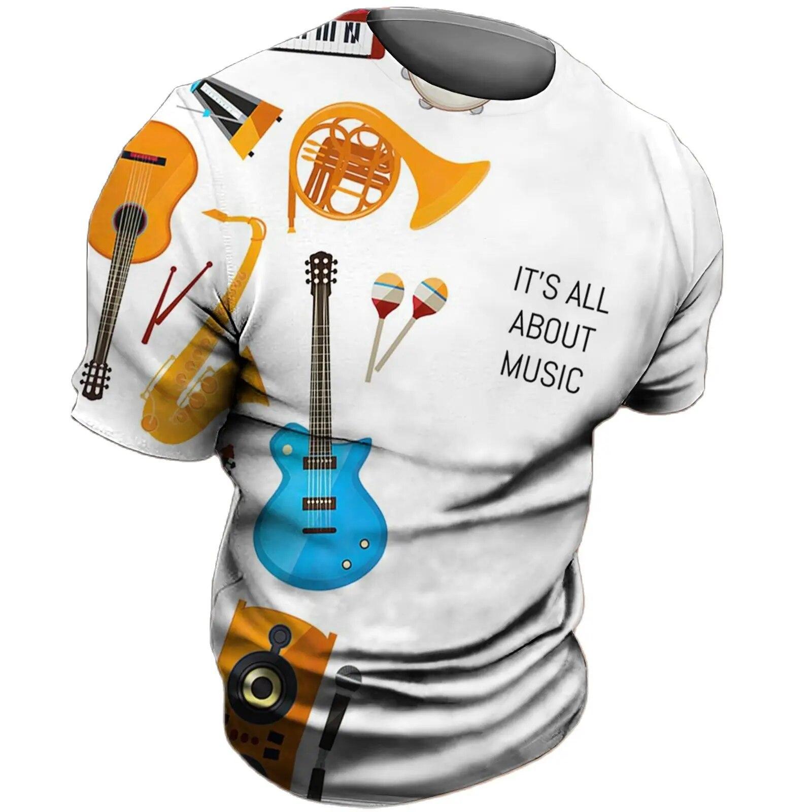 

Летняя мужская футболка с короткими рукавами, красочная музыкальная нота с узором 3d Printi, повседневная повседневная уличная футболка большого размера, мужская футболка, рубашка