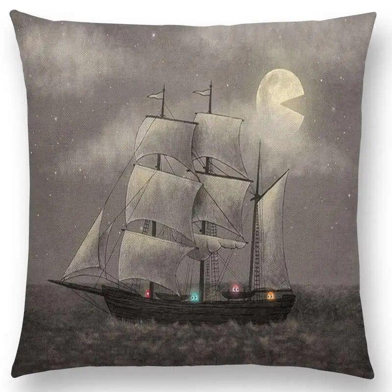 Sofa Throw Pillow Cover Home Decor Cute Little Ghost Sailing Whale Ocean Diver Print Cushion