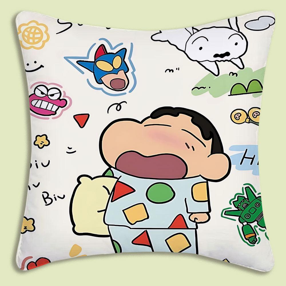 Cartoon Crayon Shin-chan Pillow Covers Cartoon Sofa Decorative Home Double-sided Printing Short Plush Cute Cushion Cover