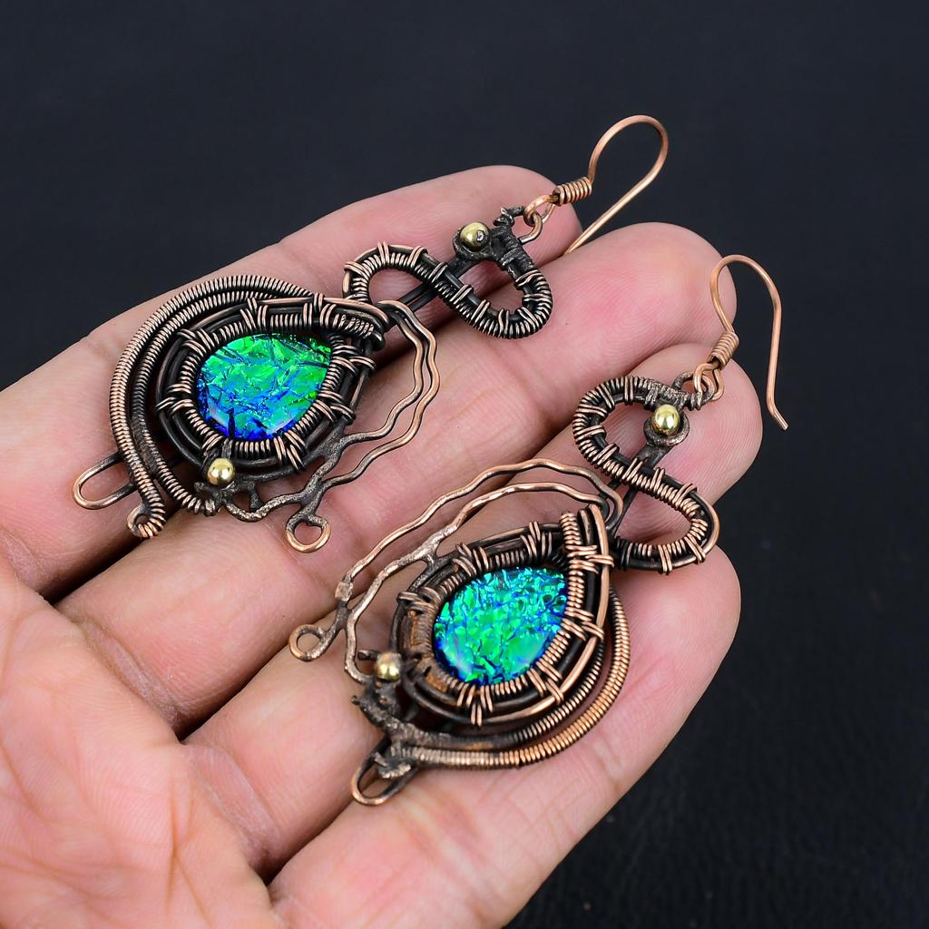 Australian Triplet Opal Earrings, 999 Copper Wire Wrapped Earrings, Handmade Gemstone Jewelry Earrings For Memorial Day