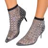 Europäische und amerikanische sexy spitze dünne Absätze Übergröße Netzstrümpfe Cutout Strass Stretch durchsichtig Mode High-Heel-Sandalen