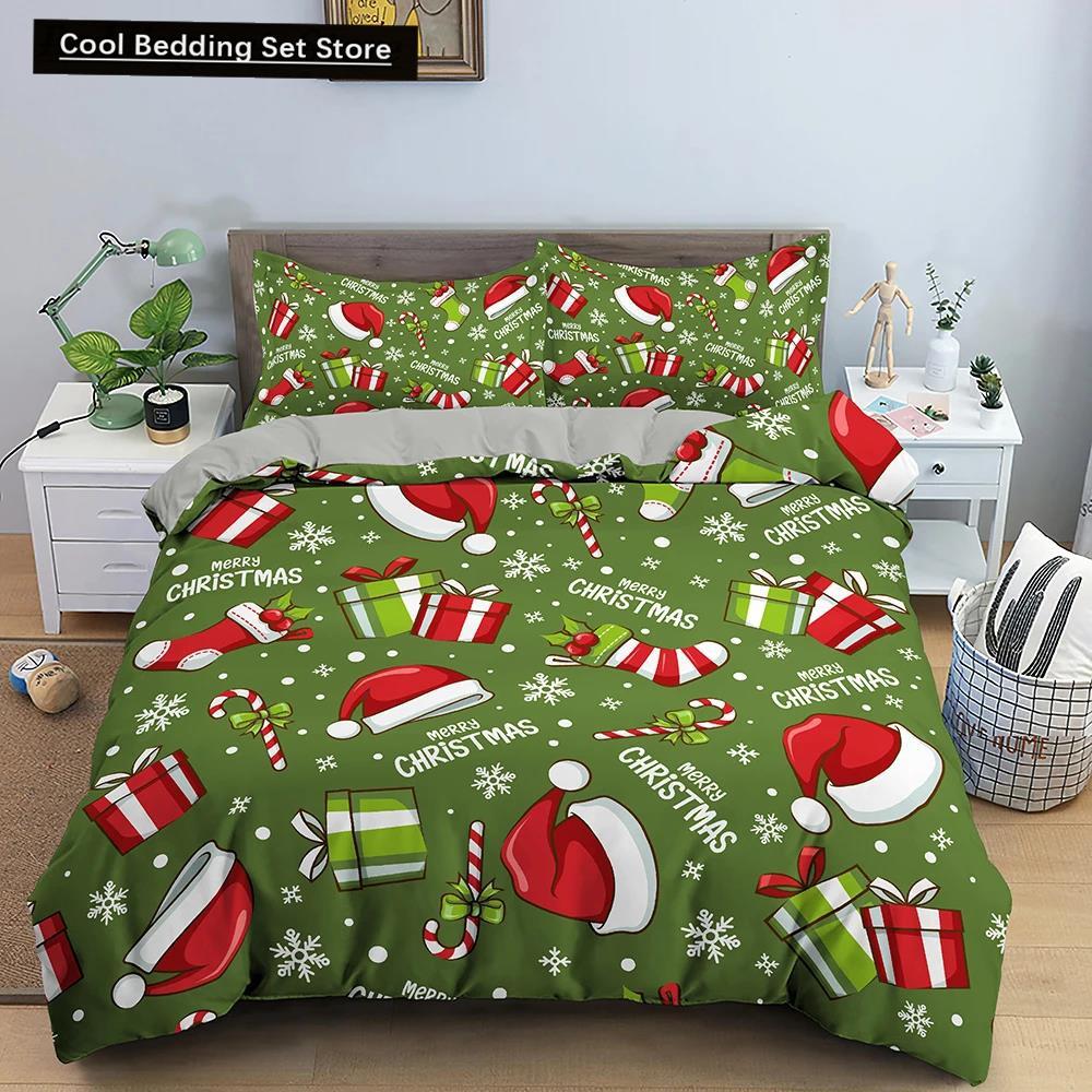 Santa Claus Pattern Bedding Set Christmas Deer Duver Cover Set for Kids Boys Girls Quilt Cover Queen Polyester Comforter Cover