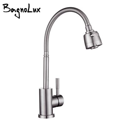 Flexible Single Lever Hole Mixer Cold and Hot  Water Tap Stainless Steel Brushed Sink On-board Installation Kitchen Faucet